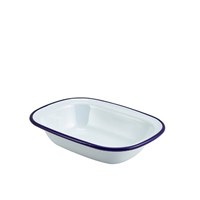 Enamel Rect. Pie Dish White & Blue 20cm