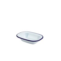 Enamel Rect. Pie Dish White & Blue 16cm