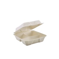 Compostable Bagasse Hinged 3 Comp Food Container