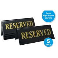 Gold on Black Reserved Table Tent Notice 110 x 45 x 45mm