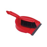 Red Plastic Dustpan & Soft Hand Brush