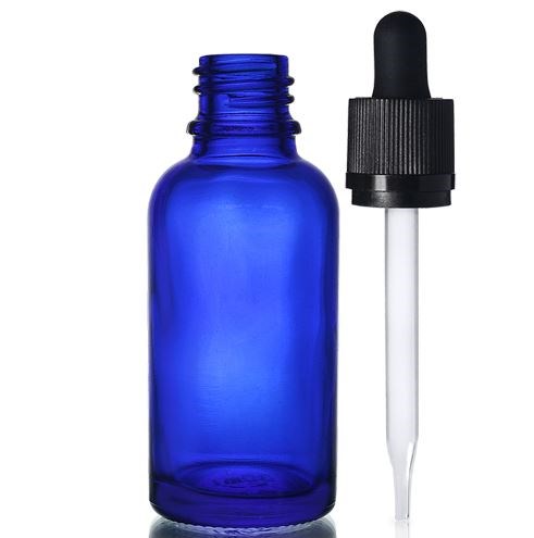 Blue Glass Dropper Bottle With Pipette Cap 30ml