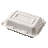 Bagasse Clamshell Box White 9x6in