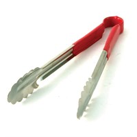 Red Handled Stainless Steel Tongs 31cm (12'')